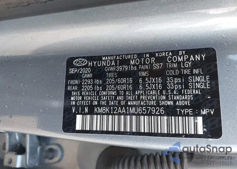 2021 Hyundai Kona Se из США, поврежденный, VIN KM8K12AA1MU657926